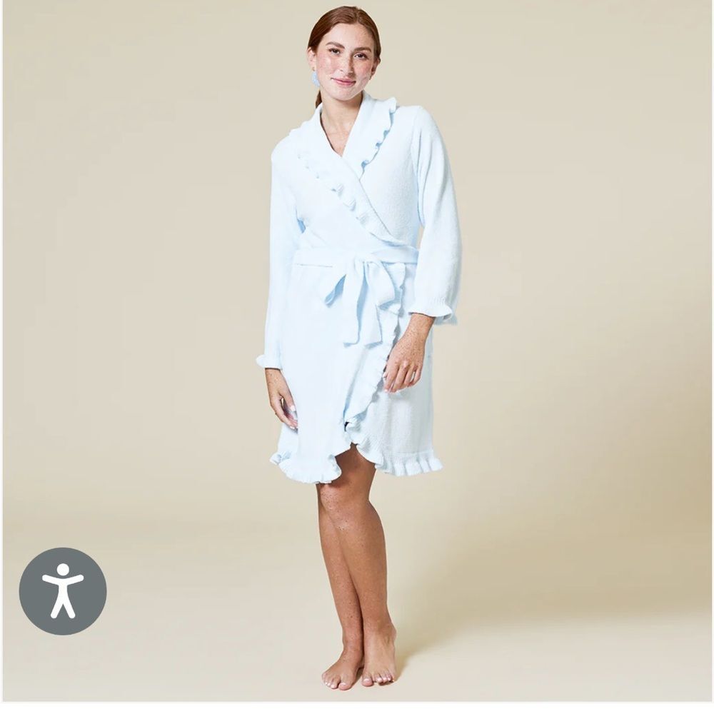 36" Ruffle Softies Chenille Robe, light blue, XS